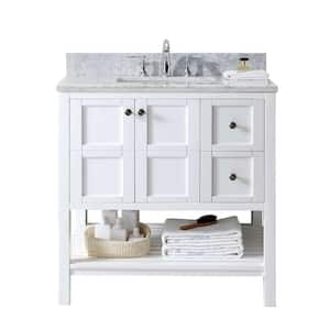 Winterfell 36 in. W Bath Vanity in White with Marble Vanity Top in White with Square Basin