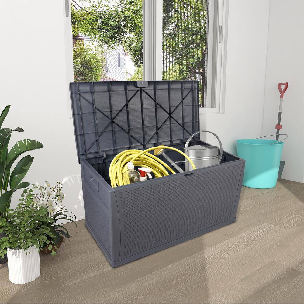 Gray Plastic Wicker-Like Lockable Deck Box, 120 Gallon