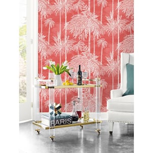 60.75 sq. ft. Coastal Haven Coral Palm Grove Embossed Vinyl Unpasted Wallpaper Roll