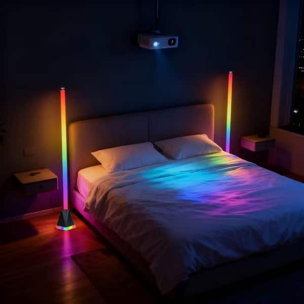 48 in. Black RGBICW Colorful LED Standard Floor Lamp with Smart App & Remote Control for Bedroom,Living Room,Gaming Room