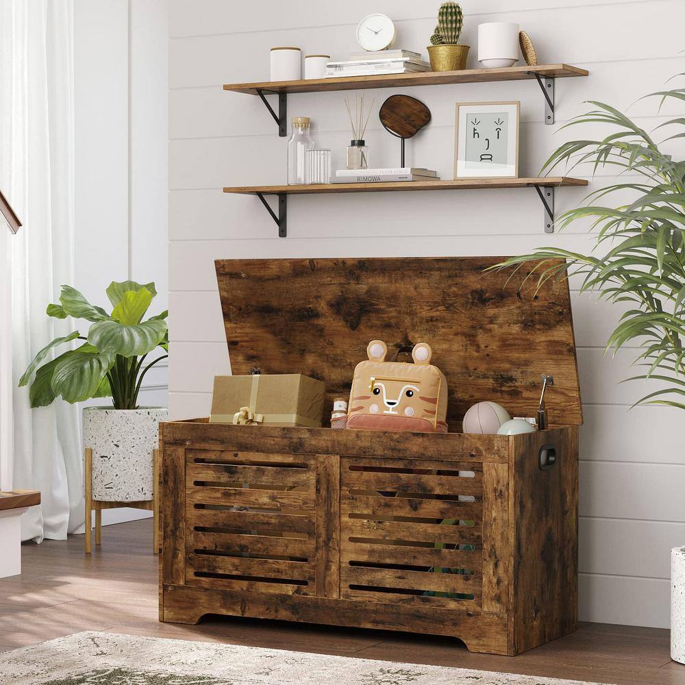 Rustic Brown 55" Wood Floating Shelves with Metal Brackets
