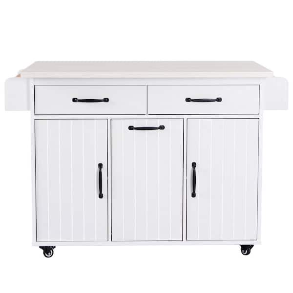 Unbranded 51 in. White Kitchen Cart with Cabinets, Drop Leaf, Spice Rack, Towel Rack and Drawer
