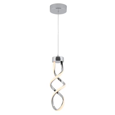 Swirl 13-Watt Integrated LED Chrome Modern Hanging Mini Pendant Light for Kitchen Island