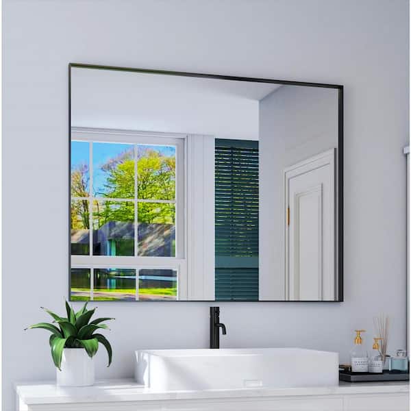 Black Farmhouse Bathroom Mirror with Shelf Bathroom Vanity Mirror for Wall,  Rectangle Metal Framed Wall Mirror for Bathroom Living Room,Entryway 20 x