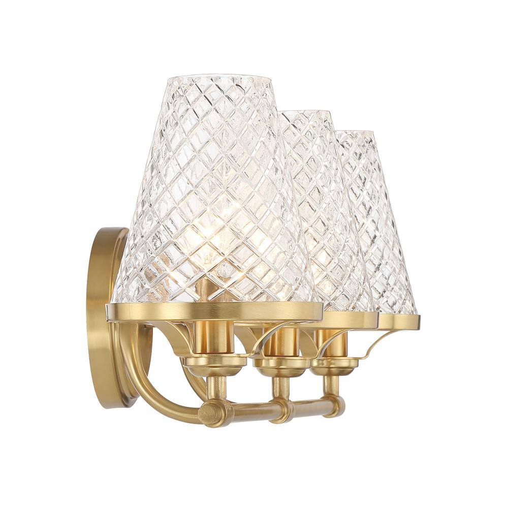 Warm Brass 3-Light Vanity with Clear Glass Shades