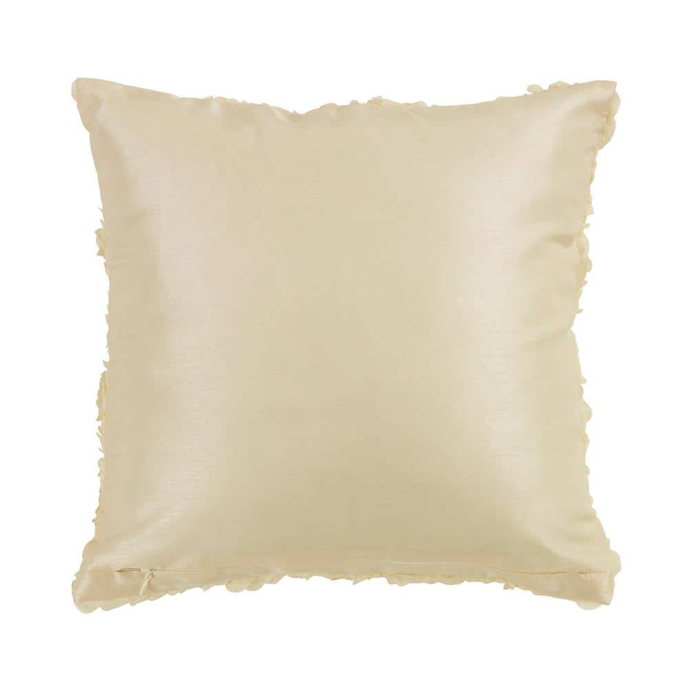 Cream Ruffled Polyester Square Throw Pillow