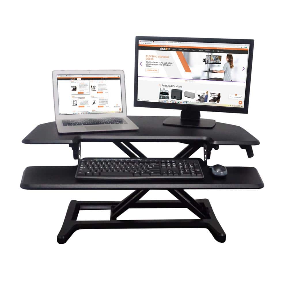 Black Steel Adjustable Standing Desk Converter with Keyboard Tray