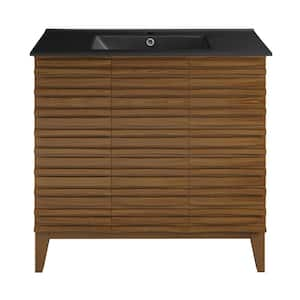 Cascade 36 in. W Bathroom Vanity in Brown Oak with Black Ceramic Sink Top