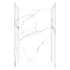 48 in. x 34 in. x 78 in. 4-Piece Glue-Up Adhesive Alcove Shower Wall Kit in Calacatta White Marble