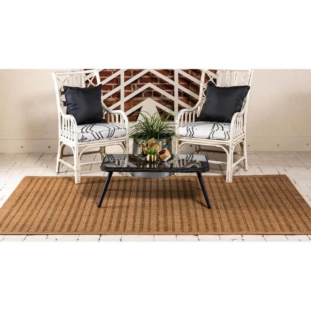Light Brown Rectangular Stripe Synthetic Outdoor Rug 2'2" x 3'1"