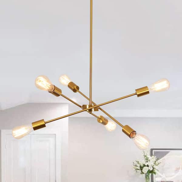 LWYTJO Kulli 6-Light Gold Modern Sputnik Sphere Chandelier for Kitchen Island Dining Room Living Room Foyer Bedroom
