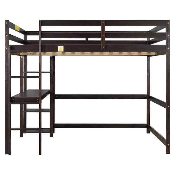 URTR Full Size Wood Brown Loft Bed with Desk, Full Size Loft Beds with ...