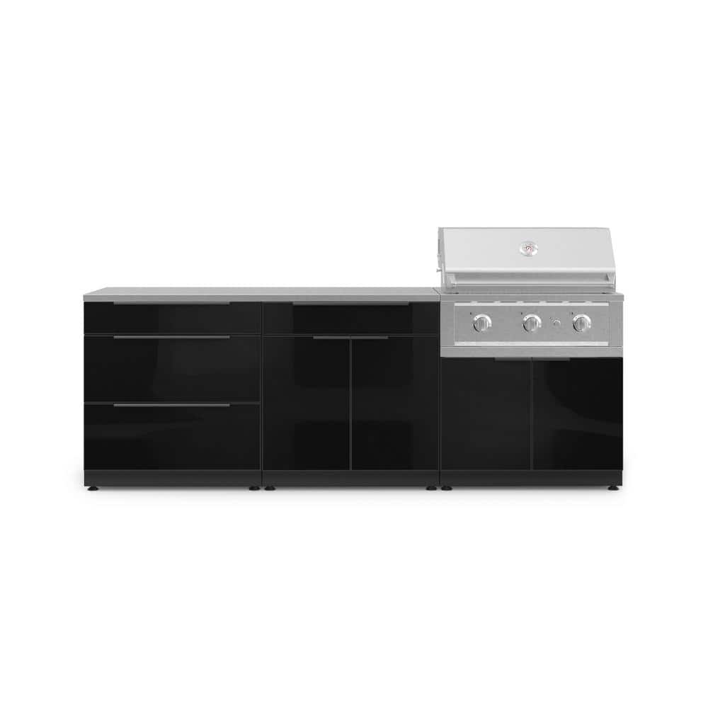 Outdoor Kitchen 97 in. W x 24 in. D x 48.5 in. H Aluminum Black 5 Cabinet Set with 33 in. Performance Natural Gas Grill price history on PriceWatchPro