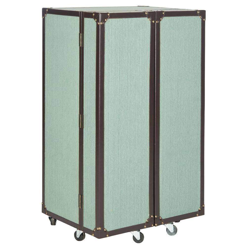 Sage Linen and Vegan Leather Industrial Beverage Cabinet