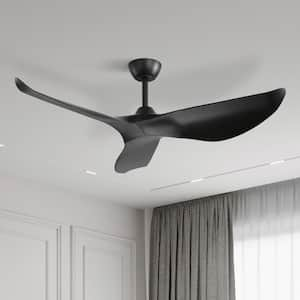 52 in. Indoor/Outdoor Black Ceiling Fan without Light for Bedroom or Living Room