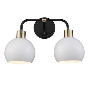 Indigo 15 in. 2-Light Black and White Bathroom Vanity Light Fixture with Metal Shades