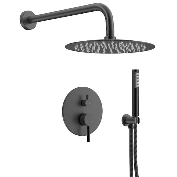 2-Spray Wall Mount Dual Shower Head and Handheld Shower with Easy to Install in Matte Black (Valve Included)