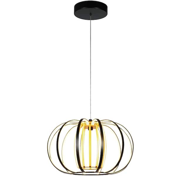 pasentel Modern 27-Watt 1-Light Black and Gold Integrated LED Pendant Light Fixture for Kitchen Island