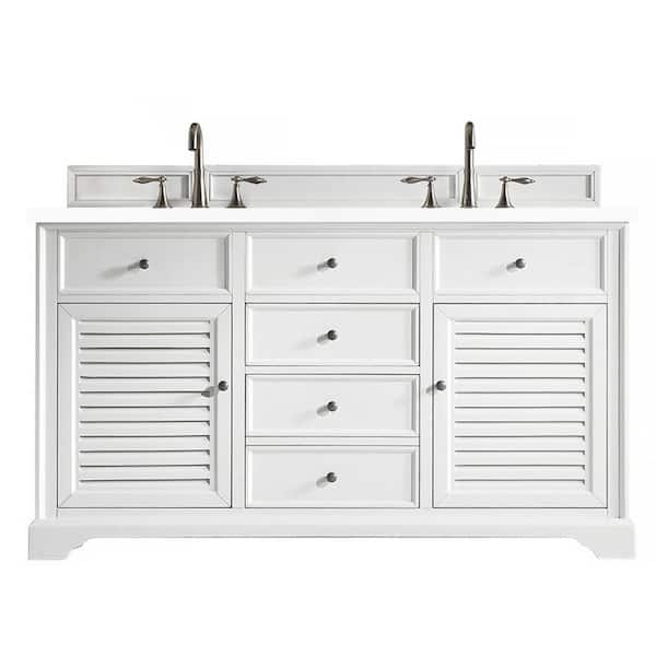 James Martin Vanities Savannah 60.0 in. W x 23.5 in. D x 34.3 in. H Bathroom Vanity in Bright White with White Zeus Quartz Top