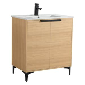 30 in. W x 18.5 in. D x 35.25 in. H Single sink Bath Vanity in Yellow with Black Hardware and White Ceramic Sink top