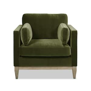 Knox 36 in. Pillow Arm Performance Velvet Modern Farmhouse Large Living Room Accent Arm Chair in Olive Green