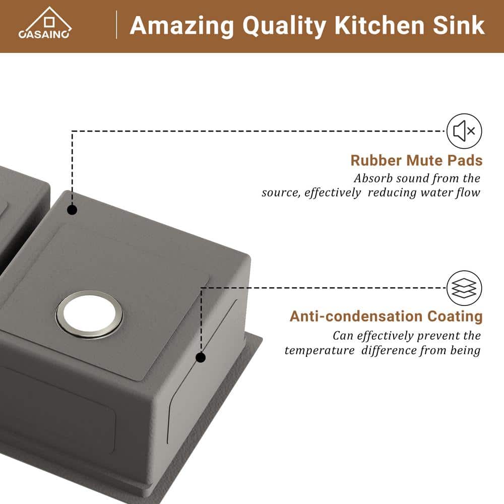 33'' Stainless Steel Undermount Double Bowl Kitchen Sink with Faucet