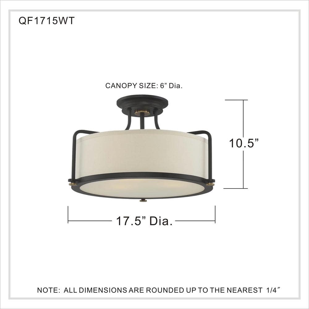 Western Bronze Glass Drum Semi-Flush Mount Light