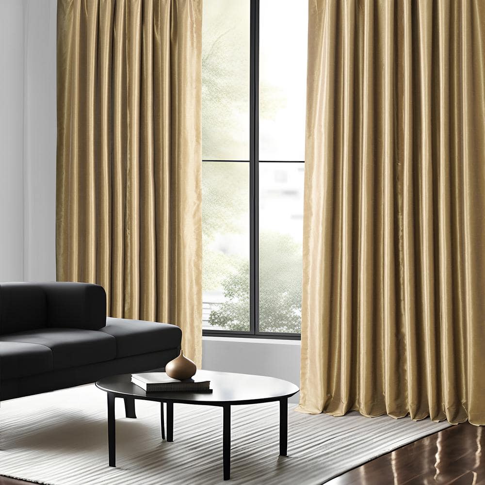 Flax Gold 84" Faux Silk Blackout Curtain Panel