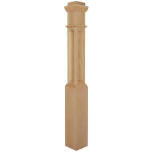 Stair Parts 4093 55 in. x 6-1/4 in. Unfinished Red Oak Flat Panel Box Newel Post for Stair Remodel
