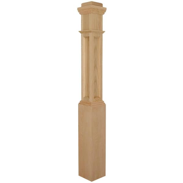 EVERMARK Stair Parts 4093 55 in. x 6-1/4 in. Unfinished Red Oak Flat Panel Box Newel Post for Stair Remodel