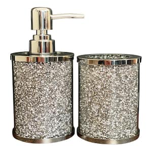 Silver Crushed Diamond Soap Dispenser and Toothbrush Holder with Tray —  Mirodemi