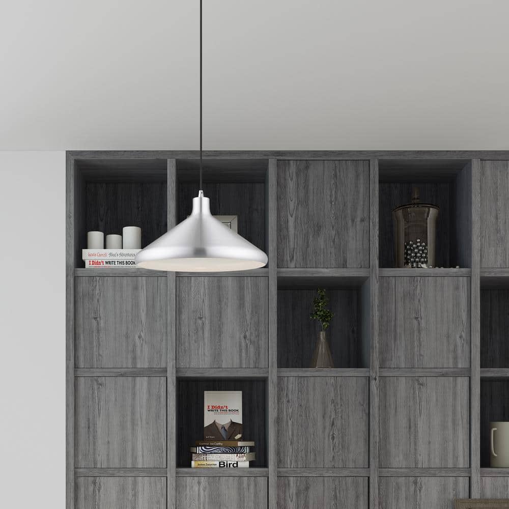 Mini Brushed Aluminum Cone Pendant with White Interior