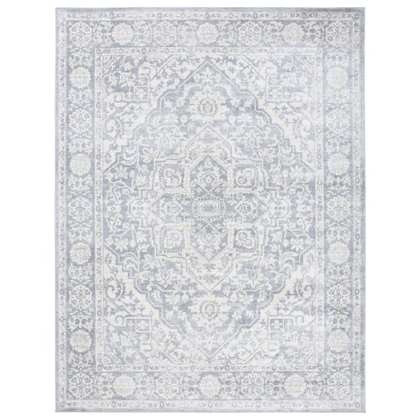 SAFAVIEH Brentwood Light Gray/Ivory 11 ft. x 15 ft. Distressed Border Medallion Area Rug