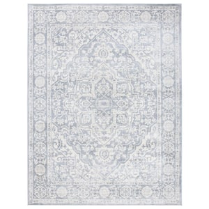 Brentwood Light Gray/Ivory 9 ft. x 12 ft. Distressed Border Medallion Area Rug