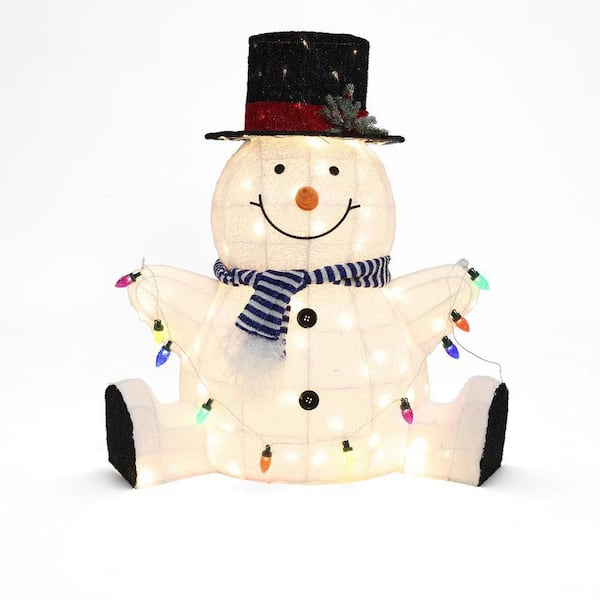 33 in. Jolly Snowman with Black Tophat Outdoor Christmas Decoration with Lights