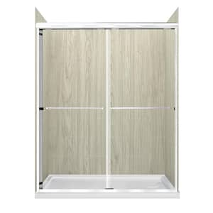 Cove Sliding 60 in. L x 32 in. W x 78 in. H Right Drain Alcove Shower Stall Kit in Driftwood and Silver Hardware