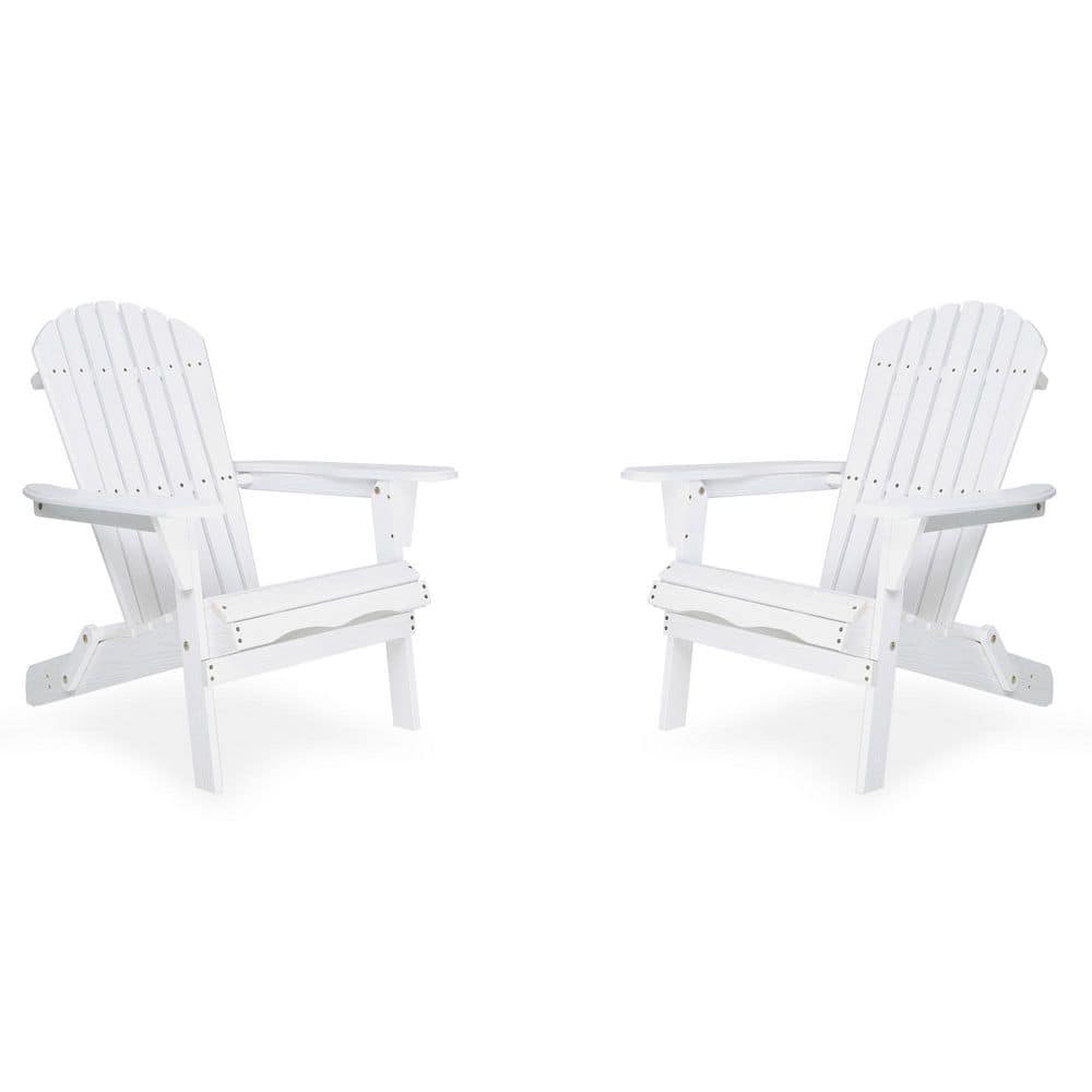 White Wood Patio Adirondack Chair Set of 2 Outdoor Folding Embossed Lounge 