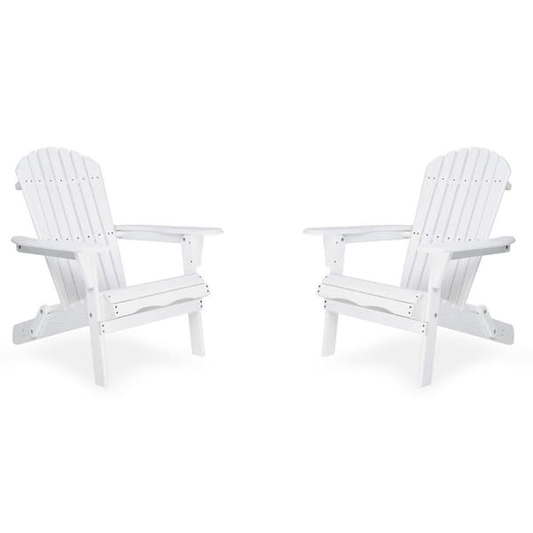 Unbranded White Wood Patio Adirondack Chair Set of 2 Outdoor Folding Embossed Lounge Patio Chair for Patio Deck Lawn, Porch,Garden