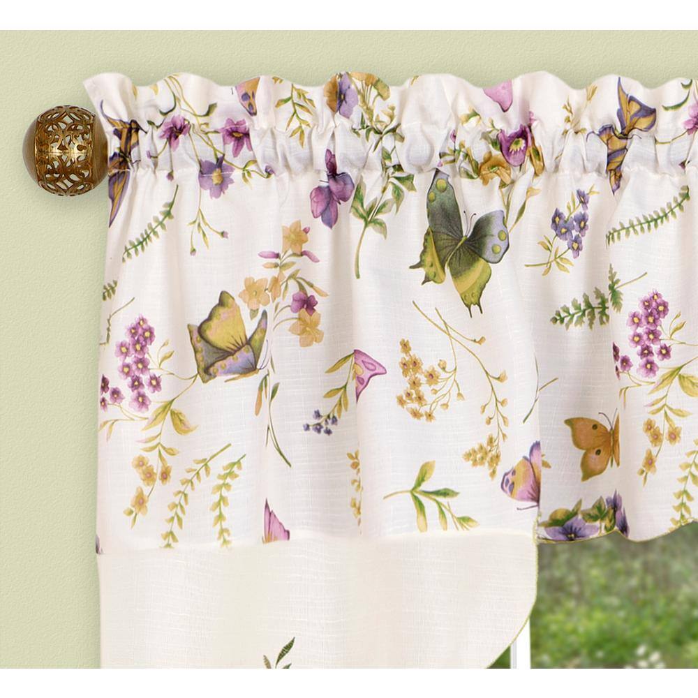 White Polyester Embroidered Light-Filtering Kitchen Tier Curtains