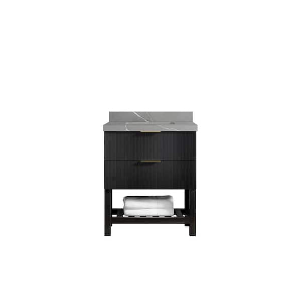 Willow Collections Catalina 30 in. W x 22 in. D x 36 in. H Bath Vanity in Black with 2" Piatra Quartz Top