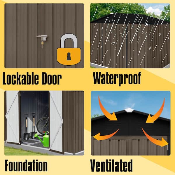 8 ft. W x 6 ft. D Metal Shed with Plastic Vents and Sliding Door, Outdoor Storage Sheds in Brown + Black (45 sq. ft. )