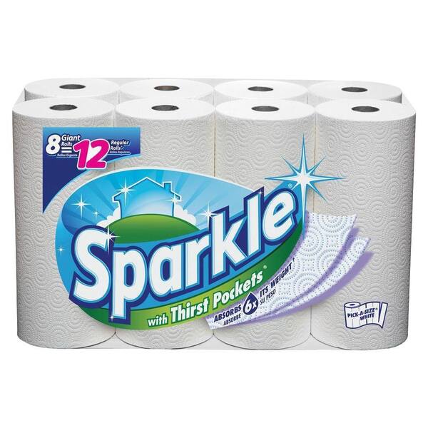 Sparkle White 2-Ply Pick-A-Size Roll Paper Towels (8 Giant Rolls Equals to 12 Regular Rolls)