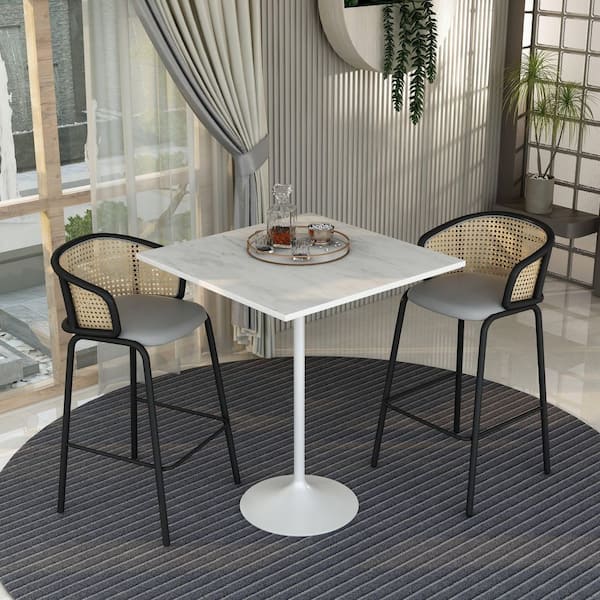 Leisuremod Verve 36 in. Square Bar Height Dining Table with White ...