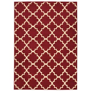 Grafix Red 5 ft. x 7 ft.  Floral Geometric Transitional Area Rug