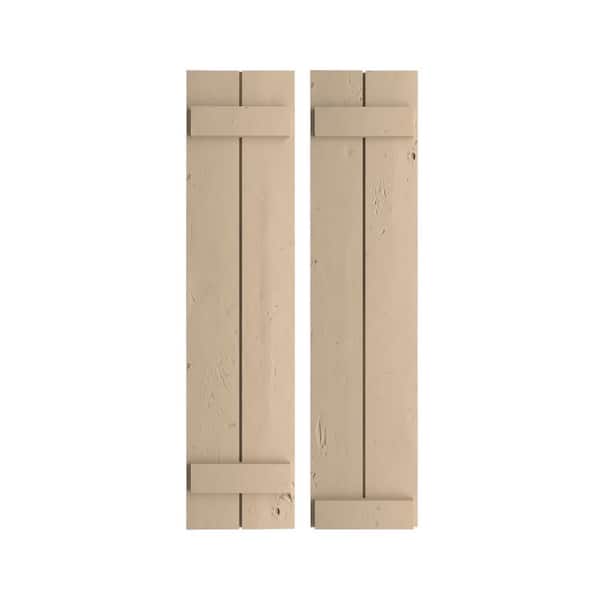 Ekena Millwork 11 in. x 38 in. Timberthane Polyurethane 2-Board Joined Board-n-Batten Knotty Pine Faux Wood Shutters Pair
