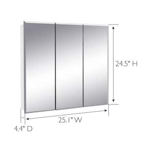 Cyprus 25.1 in. W x 24.5 in. H Assembled Frameless Tri-View Recessed/Surface Mount Medicine Cabinet with Mirrors