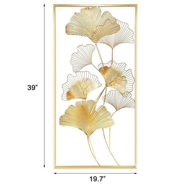 Metal Wall Decor 39 in. x 20 in. Golden Ginkgo Leaf Wall Hanging