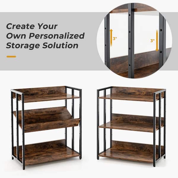 Costway 32 in. Tall Rustic Brown Wood 3-Tier Industrial