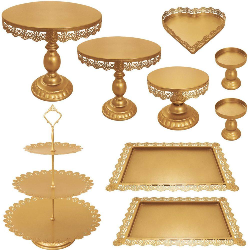 3-Tier Gold Metal Cake Stand Set Dessert Candy Fruit Table Display, Hollow Design for Parties Weddings Anniversaries