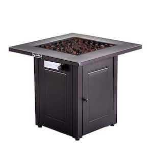 28 in. Propane Metal Fire Pit Table 50000 BTU Gas Square Outdoor Dinning Firepit with Lid Lava Stone ETL Certification
